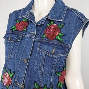 Denim Vest With Sequin Applique, KUCCIA Festival Wear Jean Vest Size Small
